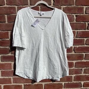 Suzanne Betro Weekend Women's short Sleeve Contrast Stitch Tunic Top Ivory 1X NE